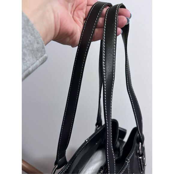 Liz Claiborne Black Large Shoulder Bag Handbag Purse & Glass Case - Picture 10 of 14
